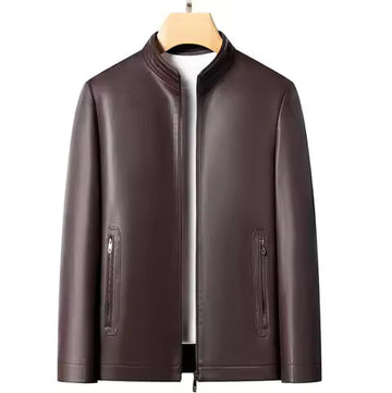 Slim Fit Stand-Up Collar Leather Jacket