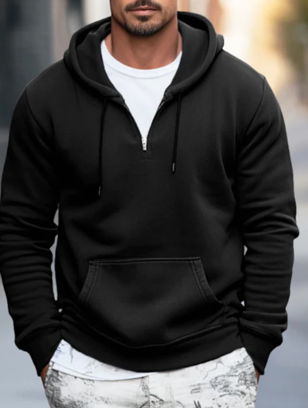 Quarter Zip Relaxed Kangaroo Pocket Hoodie