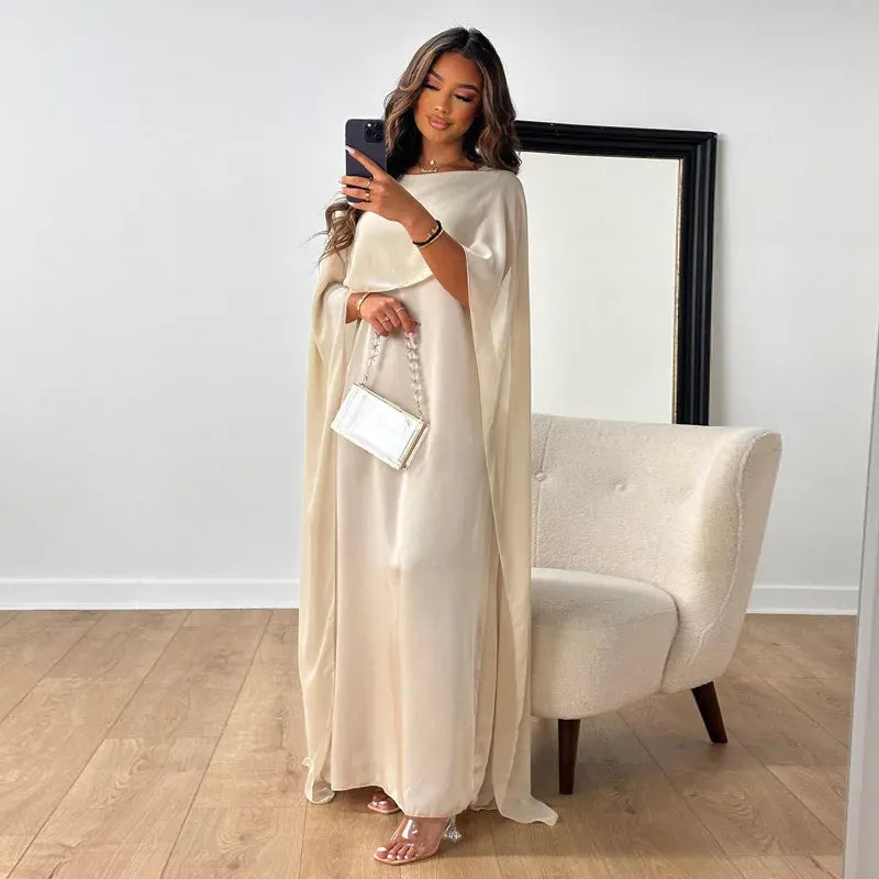 Cape Sleeves High Neck Flowing Maxi Dress