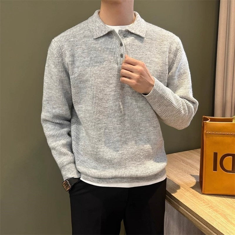 Polo Collar Relaxed Fit Pullover Sweatshirt