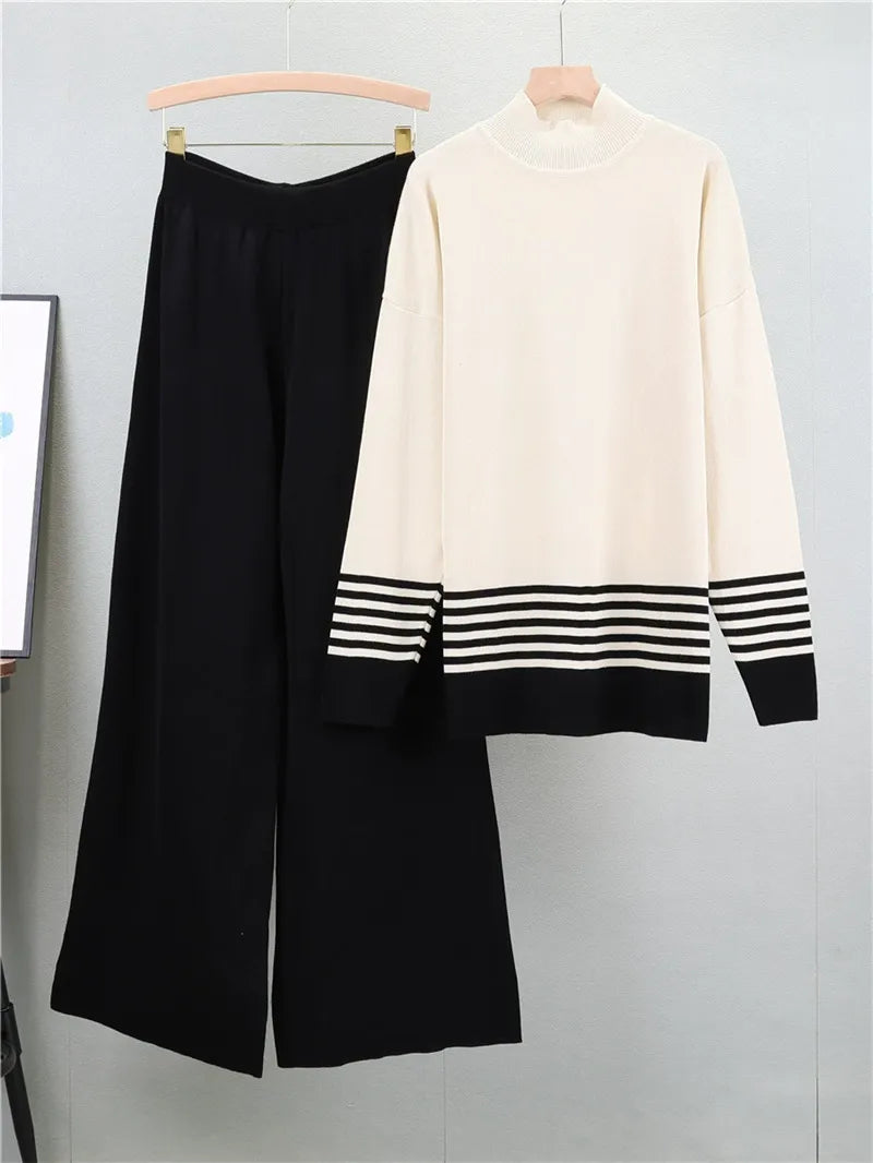 Mock Neck Wide-Leg Two-Piece Knit Set