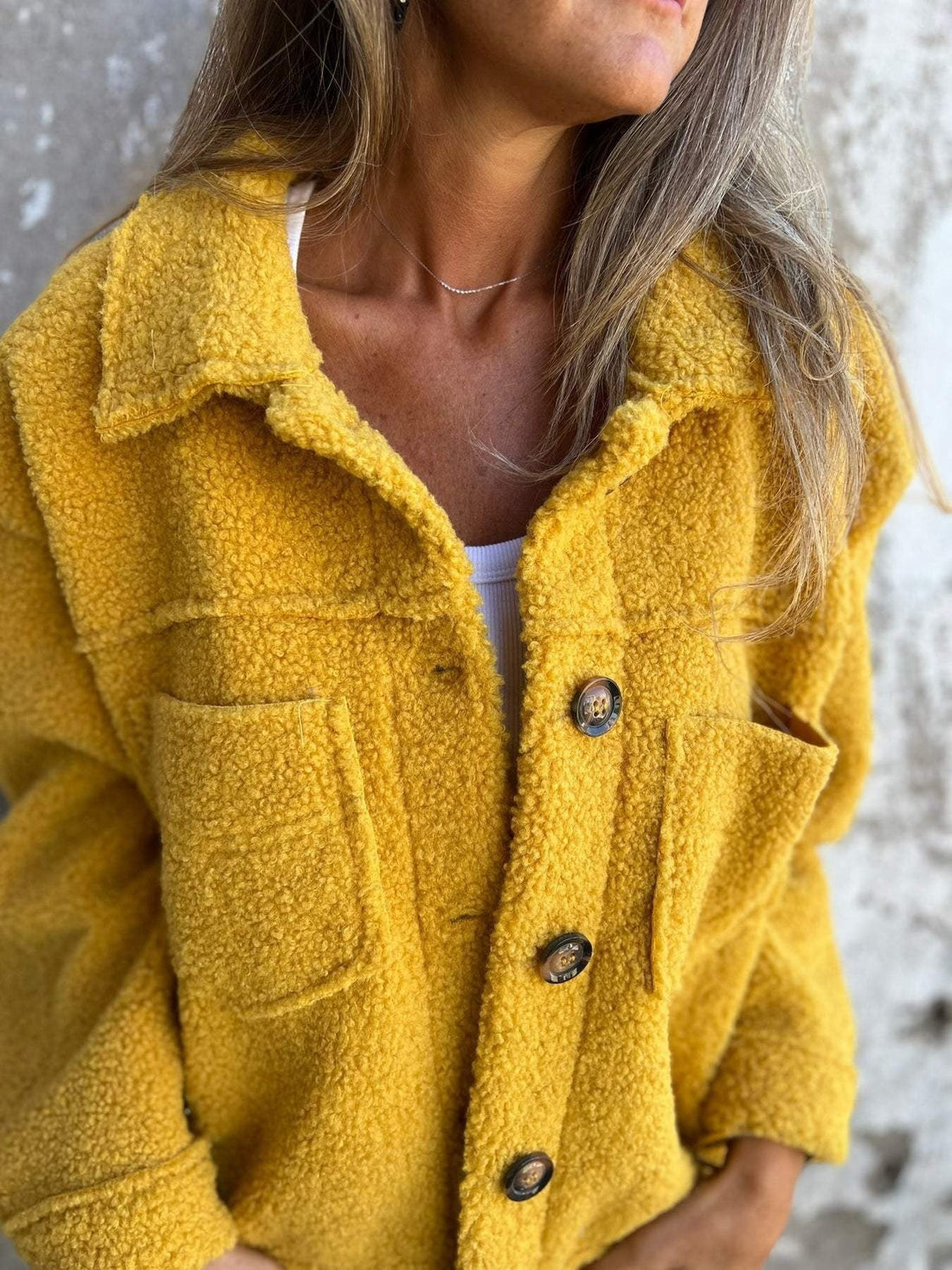 Shearling Relaxed Fit Wide Collar Jacket