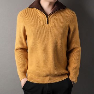 Relaxed Fit Ribbed Wool Pullover Sweater