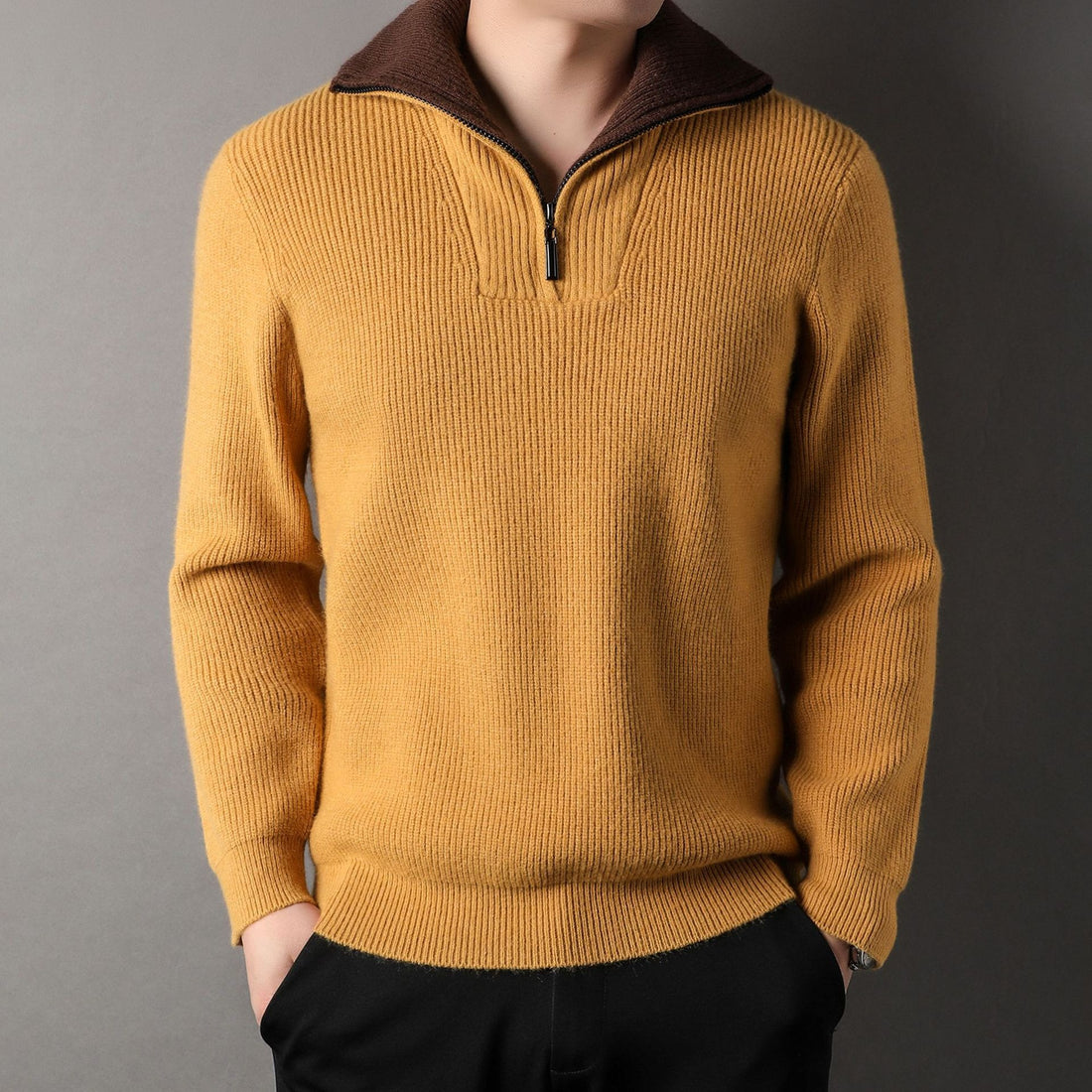 Relaxed Fit Ribbed Wool Pullover Sweater