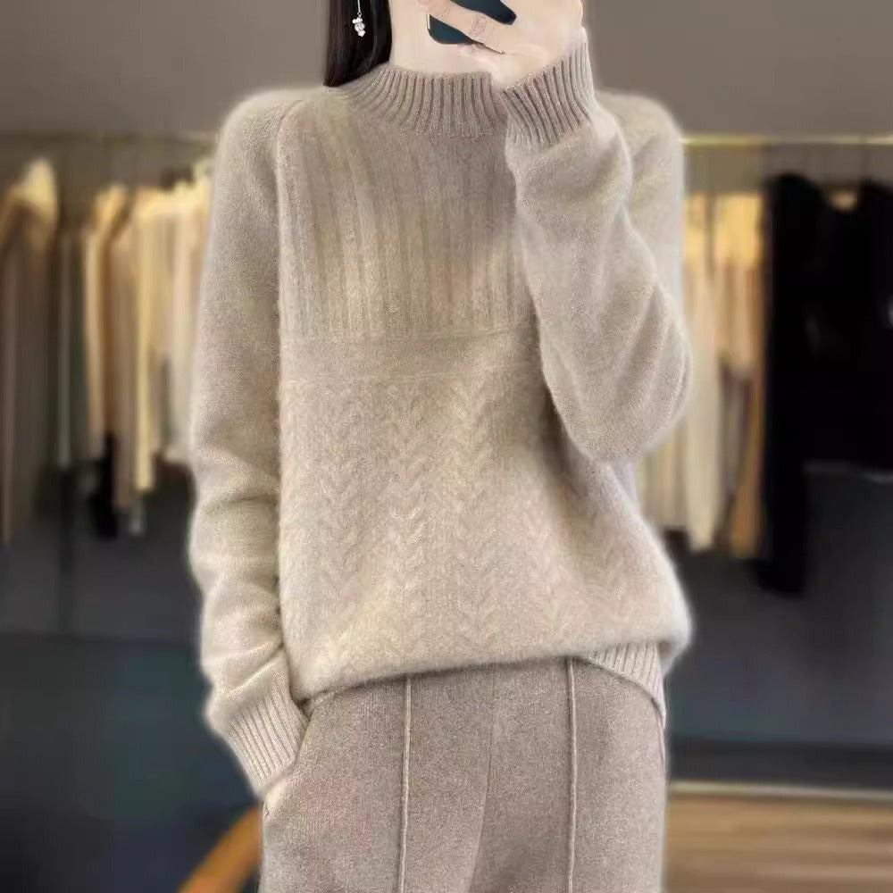 Jacquard Knit Mock Neck Pullover Sweatshirt