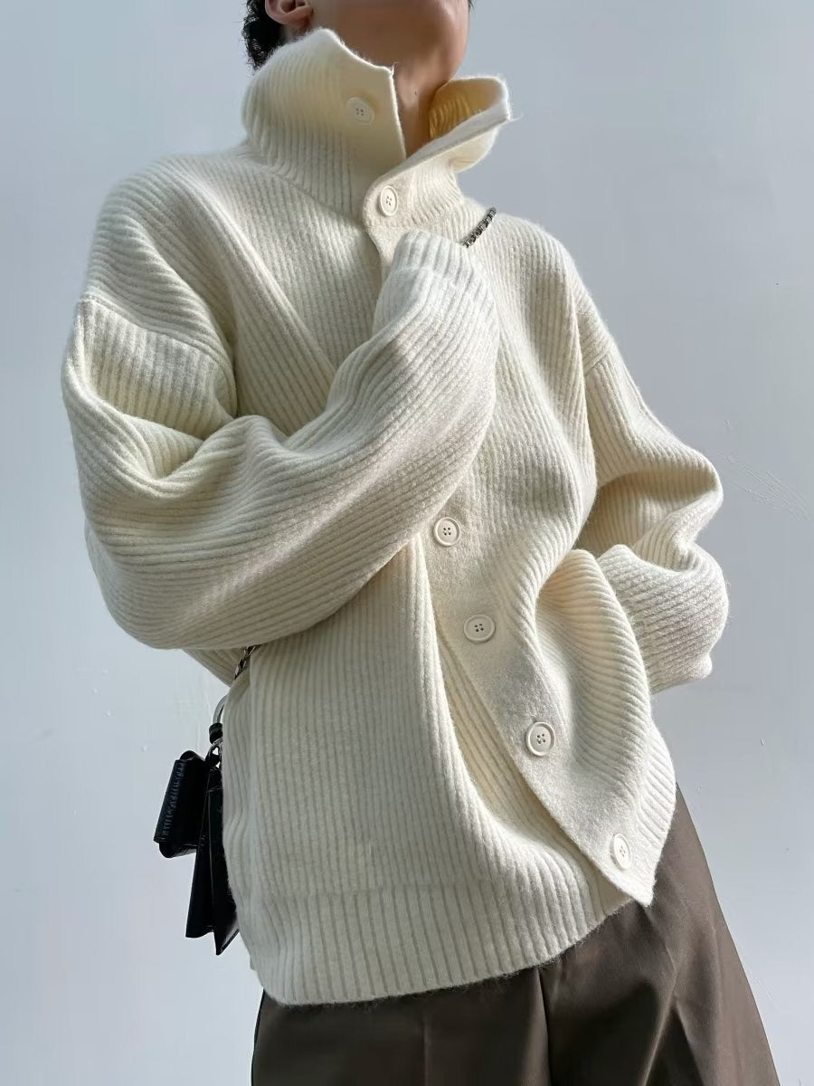 Ribbed Knit High Collar Oversized Cardigan