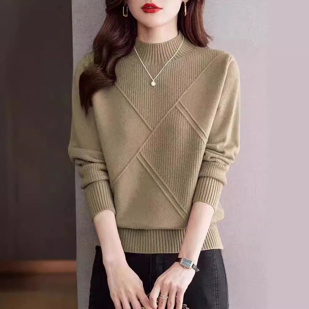 Knit Blend Mock Neck Geometric Sweatshirt
