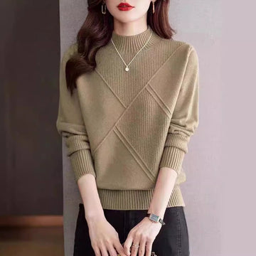 Knit Blend Mock Neck Geometric Sweatshirt