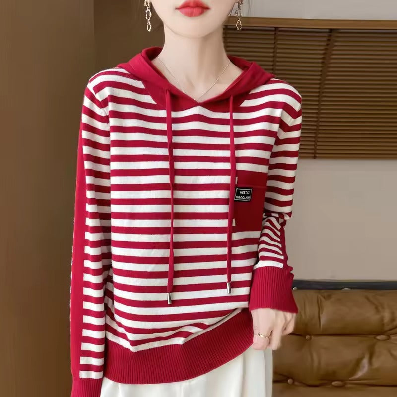 Relaxed Fit Striped Sweater Hoodie