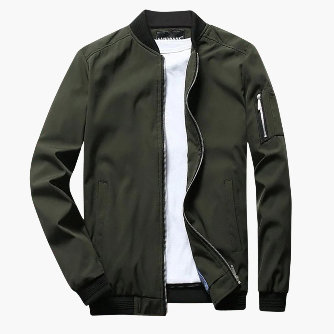 Lightweight Ribbed Trim Zip Pocket Bomber Jacket