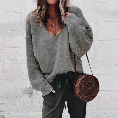 Wool Knit Relaxed V-Neck Sweater