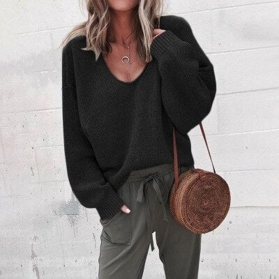 Wool Knit Relaxed V-Neck Sweater