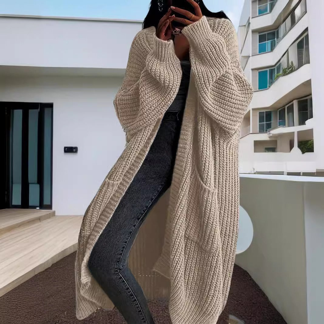 Ribbed Knit Oversized Maxi Cardigan