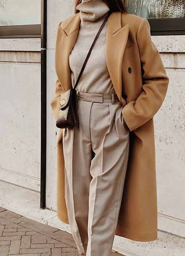 Double-Breasted Slim Fit Long Coat