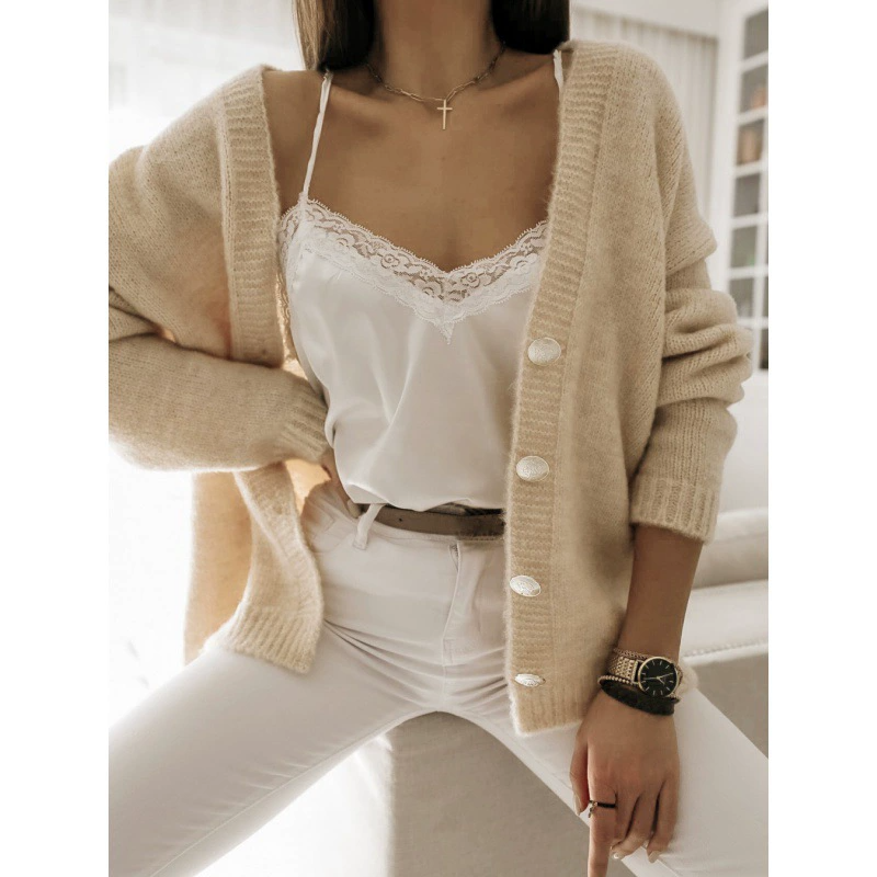 Wool Knit Oversized V-Neck Cardigan Jacket
