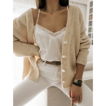 Wool Knit Oversized V-Neck Cardigan Jacket