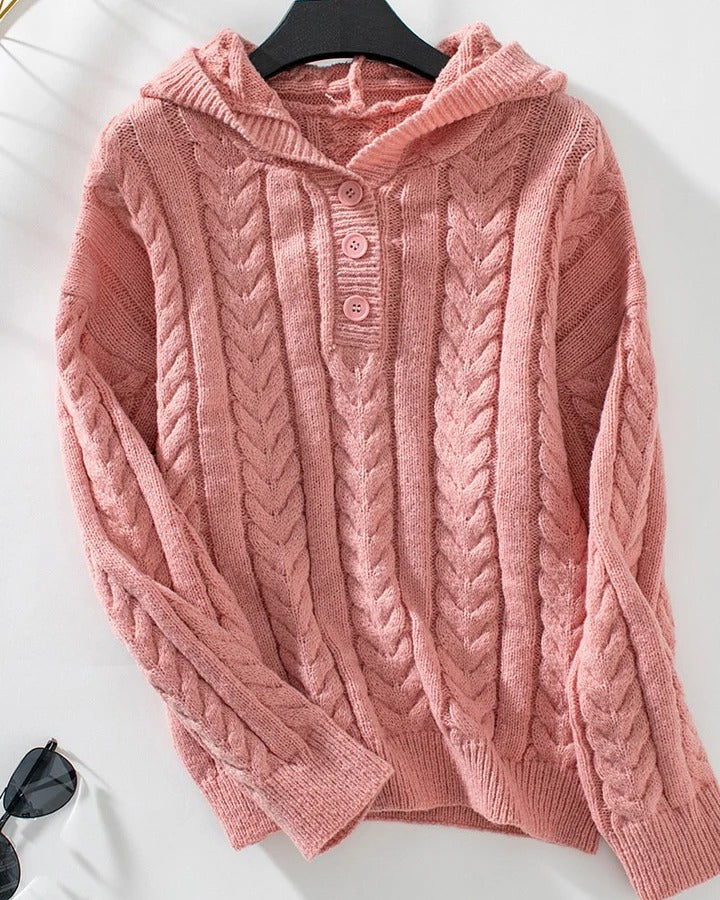 Cable Knit Wool Blend Henley Sweater