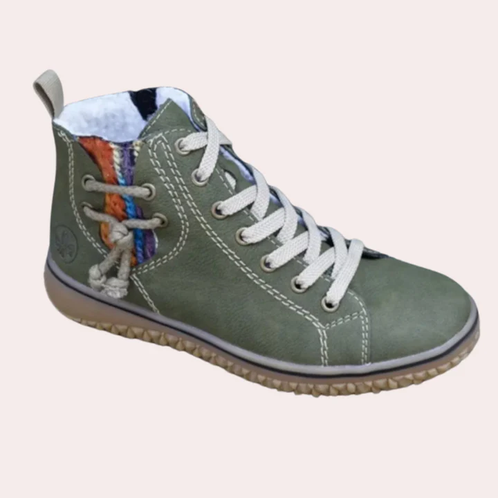 Treaded Sole Lace-Up Leather Ankle Boots