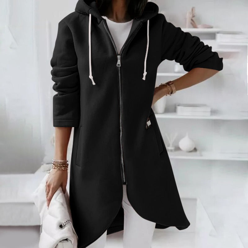 Long Hooded Knit Asymmetrical Cardigan