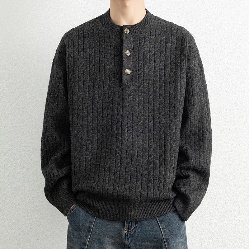 Wool Blend Relaxed Henley Pullover Sweatshirt