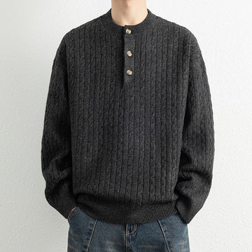 Wool Blend Relaxed Henley Pullover Sweatshirt