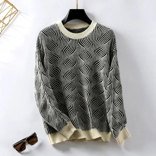 Wool Striped Loose Fit Pullover Sweater
