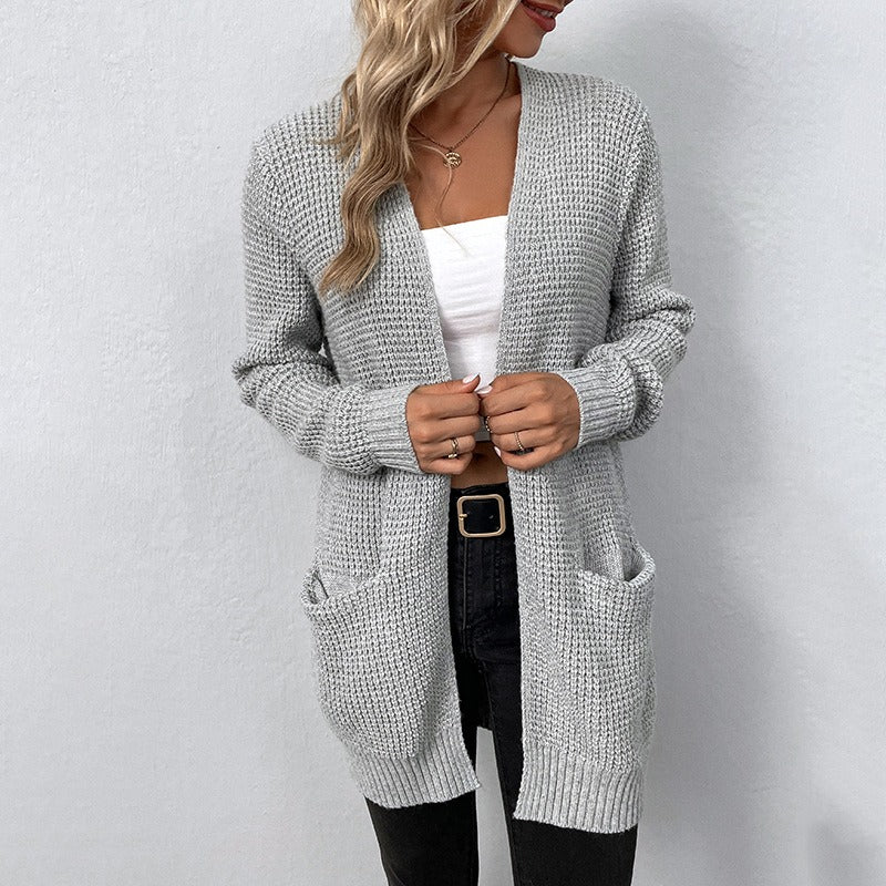 Waffle Knit Relaxed Open Front Cardigan