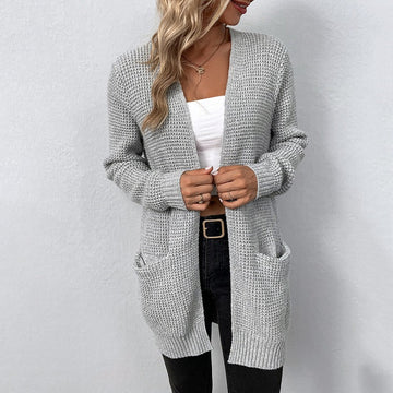 Waffle Knit Relaxed Open Front Cardigan