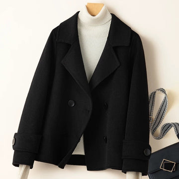 Double-Breasted Tailored Wool Blend Short Coat