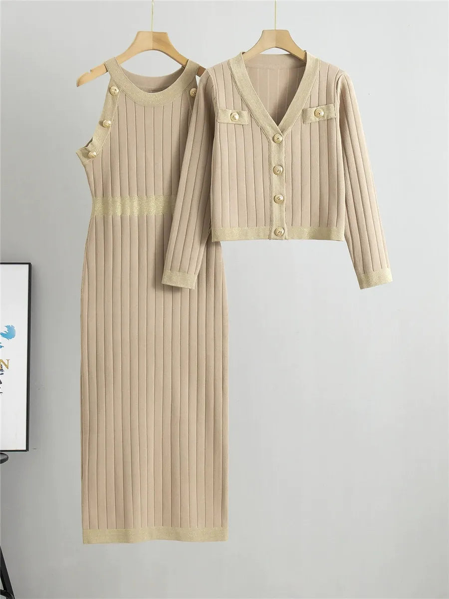 Metallic Trim Slim Fit Two-Piece Dress Set