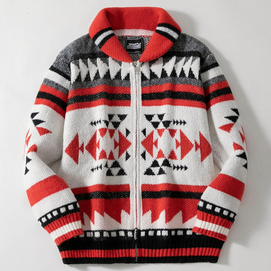 Jacquard Wool Blend Shawl Collar Cardigan Jacket