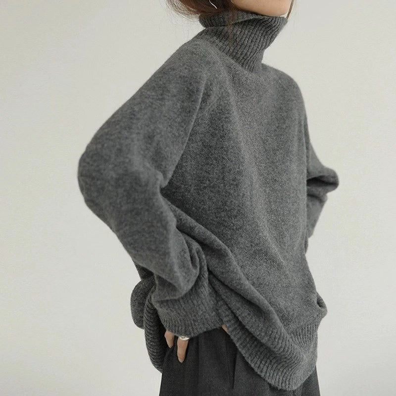 Oversized Drawstring Hem Turtleneck Sweatshirt