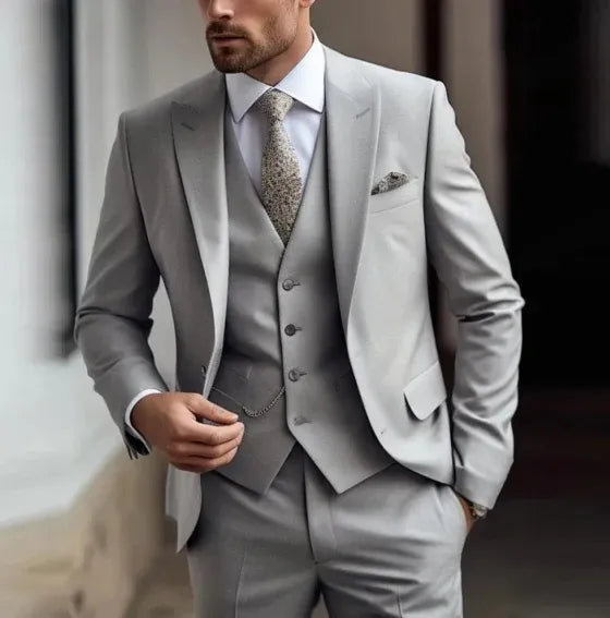 Wool Blend Tailored Notch Lapel Three-Piece Suit