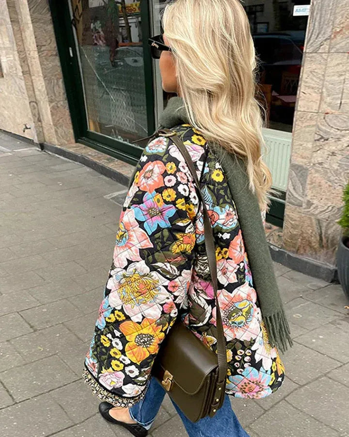 Floral Print Quilted Relaxed Fit Coat