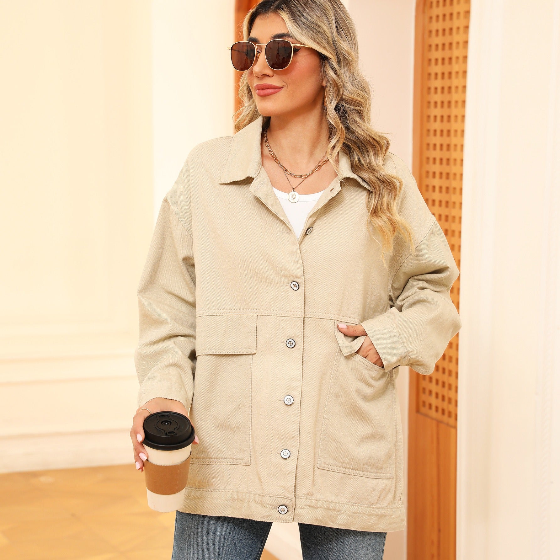 Loose Fit Patch Pockets Denim Jacket