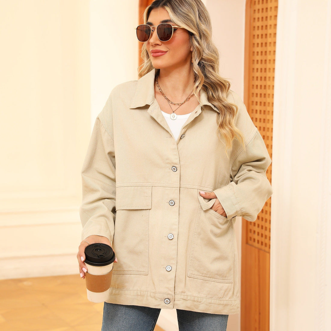 Loose Fit Patch Pockets Denim Jacket