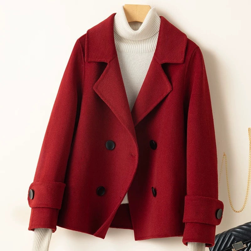 Double-Breasted Tailored Wool Blend Short Coat