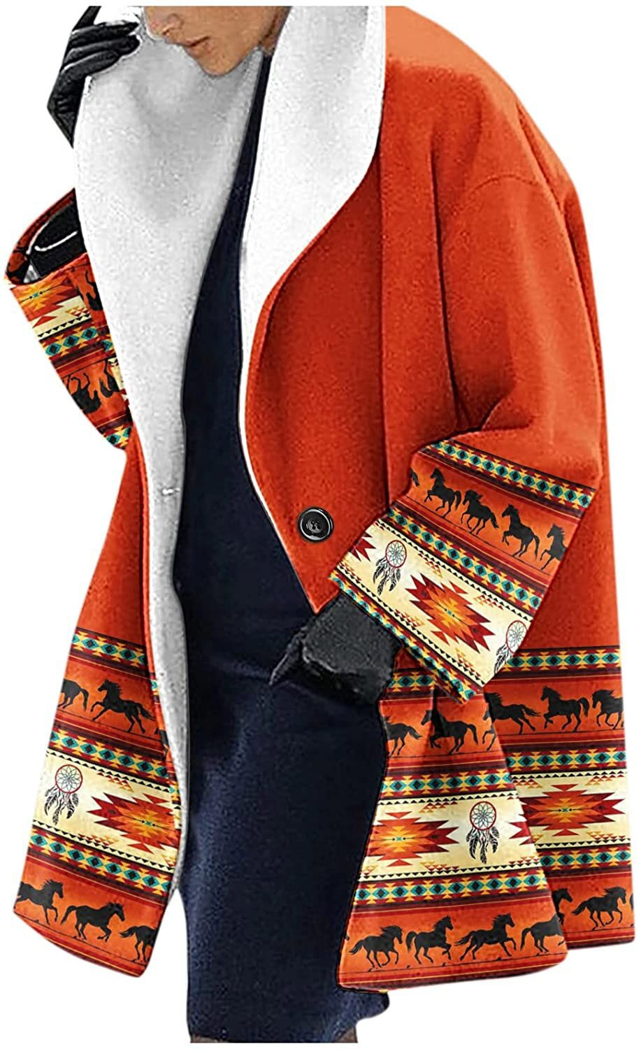 Ethnic Floral Print Wool Hooded Jacket