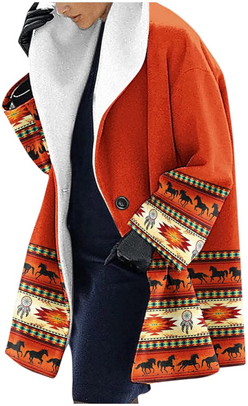 Ethnic Floral Print Wool Hooded Jacket
