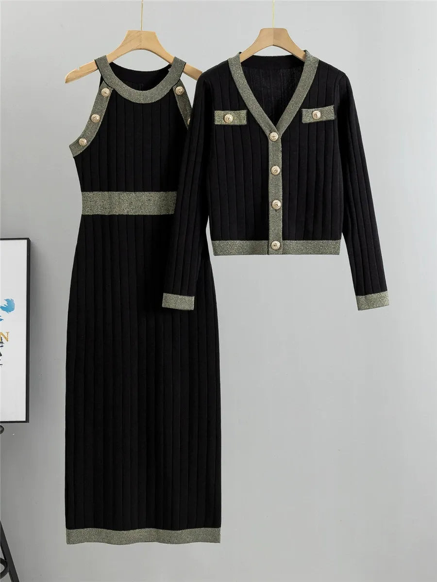 Metallic Trim Slim Fit Two-Piece Dress Set
