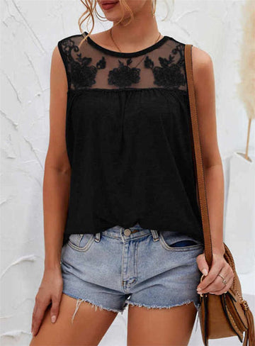 Soft Cotton Lace Yoke Sleeveless Top