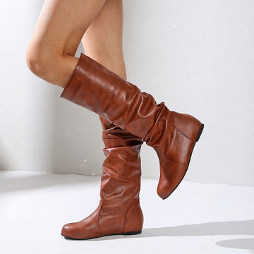 Faux Leather Slouchy Ruched Boots