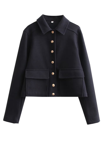 Wool Blend Cropped Structured Bomber Jacket