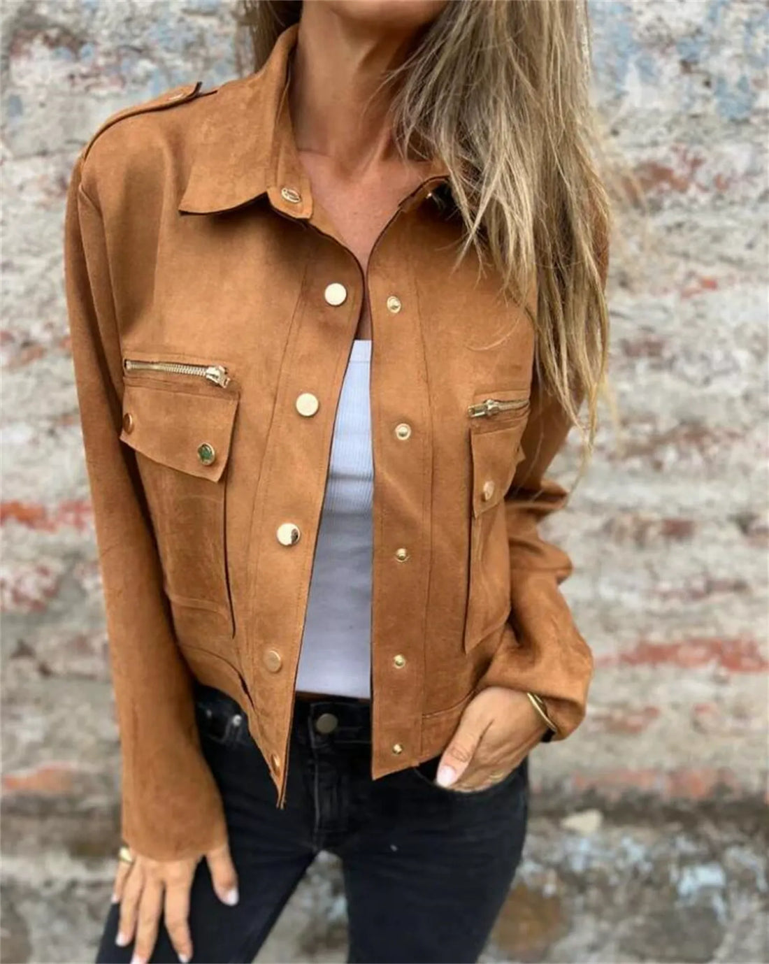 Suede Tailored Fit Lapel Collar Jacket
