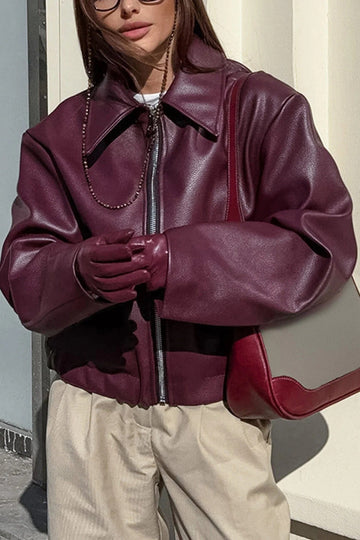 Faux Leather Structured Collar Relaxed Jacket
