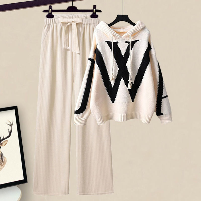 Sweater Knit Hooded Relaxed Fit Two-Piece Set