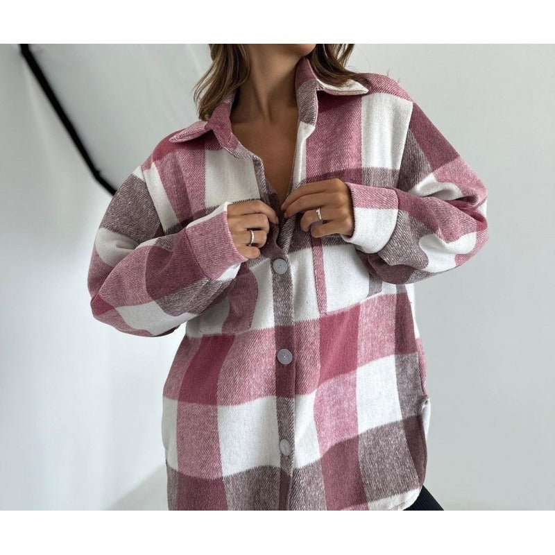 Oversized Plaid Button-Up Wool-Like Jacket