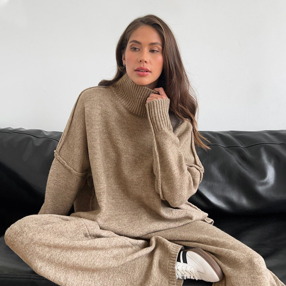 Chunky Knit Oversized Fit Turtleneck Two-Piece Set