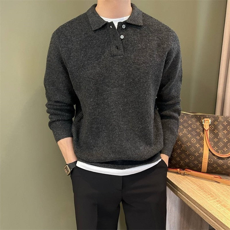 Polo Collar Relaxed Fit Pullover Sweatshirt