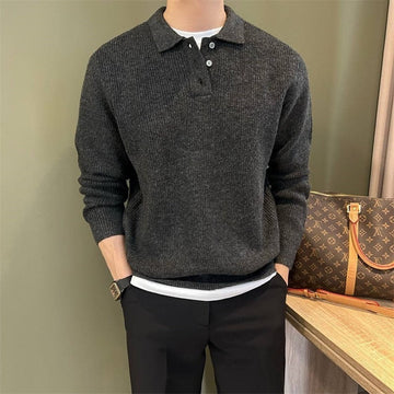 Polo Collar Relaxed Fit Pullover Sweatshirt